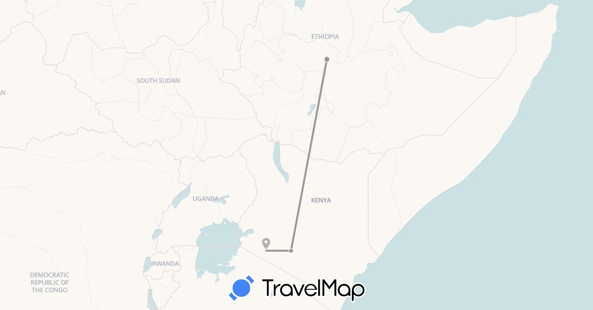TravelMap itinerary: driving, plane in Ethiopia, Kenya (Africa)